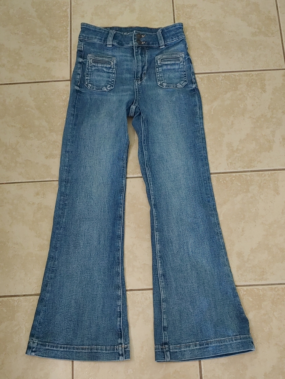 American Eagle Jeans Women's 00 Short Super Hi-Rise Flare Medium Wash Denim